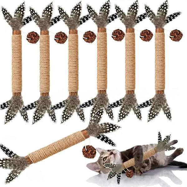 Cat Chew Toys Silvervine Sticks Dental Treat Feather 7Pack Indoor | Real Feathers Silvervine Dual-Action Chew Chase Soothes Teething, Cleans Teeth Relieves Boredom Indoors Safe Durable 7PK Set1