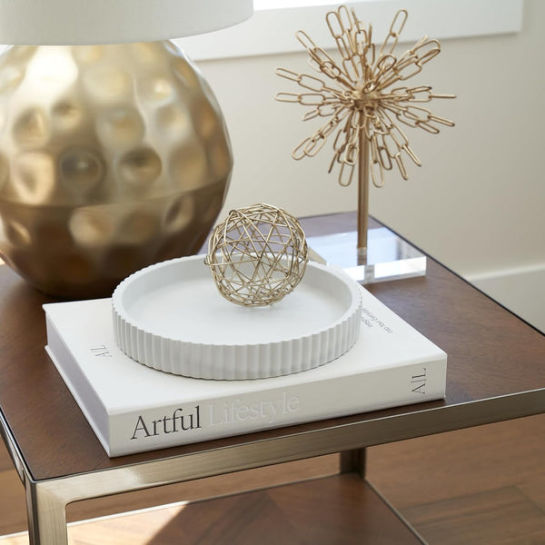 Decorative Concrete Tray & Book Decor Set - Scalloped Tray & Linen Box | Enhances Your Coffee Table or Bookshelf Decor - Stylish Home Decoration for the Living or Dining Room and Housewarming Gift8