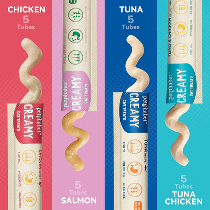 PETPHABET Lickable Cat Treats Squeeze, 4 Flavors Variety Pack 20 Tubes | Creamy Puree Squeezable Wet, Skin & Coat Health, Digestive Care, High Protein, Grain Free2