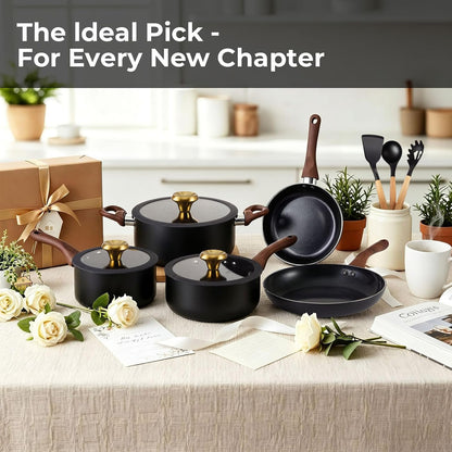 Pots and Pans Set Non Stick, 11Pcs Black Ceramic Cookware Set | Compact Nonstick Cooking Set, Starter Pots and Pans, Induction Cookware, Easy to Clean, Non-Toxic, PFOA & PFAS Free6