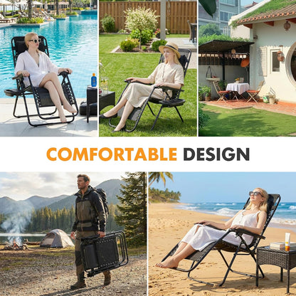 Zero Gravity Chairs Set of 2, Lounge Chair Folding Portable Adjustable Camping Reclining Chairs with Adjustable Pollow, Mesh Back, Cup Holder Trays Lawn Patio Chair for Pool Beach | Portable Lawn Camping Recliner with Adjustable Pillow, Mesh Back, Cup Hol8