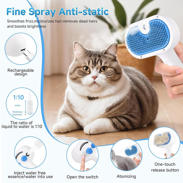Pet Steam Brush for Dogs & Cats, 3-In-1 Shedding Grooming Tool | Self Cleaning Spray Comb with Mist, Dog Brush for Shedding, Cat Brush for Hair Removal, Long Haired Pets, Waterless Shampoo7