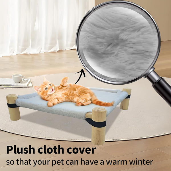 Pozico Cat Hammock Bed – Wooden Elevated Cat/Dog Bed with Plush Winter Fabric – Raised Pet Cot Furniture for Small Dogs, Cats & Small Animals – Warm Indoor Lounger – Portable & Washable3