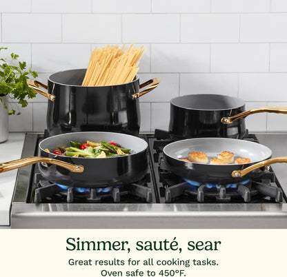Culinary Ceramic Cookware Set, Dishwasher Safe Nonstick Pots and Pans, 10 Piece Kitchen Cookware Set for Home Cooking, Easy & Clean Design, Black, 34CG-10BK3
