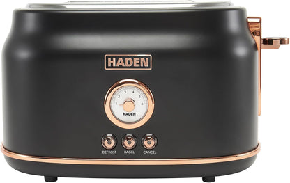 Haden Dorset 2-Slice Wide-Slot Toaster, Stainless-Steel Bread Toaster with Adjustable Browning Control, Crumb Tray & Non-Slip Feet, Black & Copper1