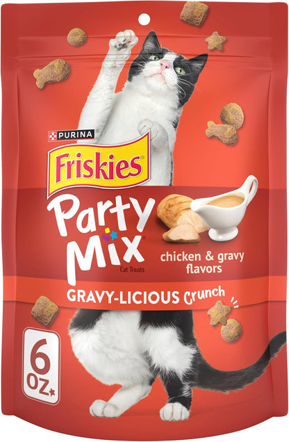 Purina Friskies Cat Treats, Party Mix Gravy-Licious Crunch Chicken and Gravy Flavors - 20 Oz. Pouch12