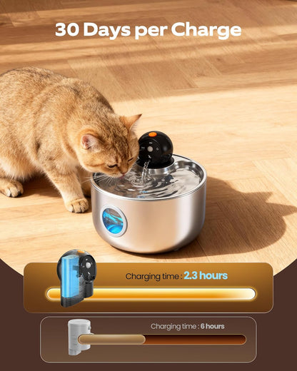 Wireless Cat Water Fountain Cordless: Battery Operated Cat Fountains | 88Oz/2.6L Stainless Steel Pet Water Fountain for Drinking with Motion Sensor Rechargeable Automatic Water Dispenser Indoor3