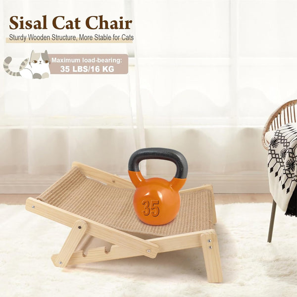 Sisal Cat Scratcher Bed with Adjustable 4-Position for Cats Scratcher Lounge, 2 in 1 Cat Sisal Chair for Indoor Cats Hammock for Scratching Pad, Natural Lounger Chair3