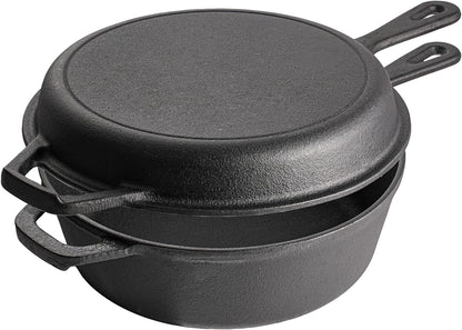 2 in 1 Cast Iron Dutch Oven Pot with Skillet Lid Pre Seasoned Multi Cooker for Baking Frying Roasting Camping Compatible with All Stoves Olla De Hierro Fundido Sartén1