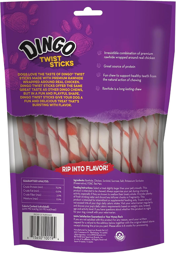 Dingo Twist Sticks Rawhide Dog Treat with Real Chicken, 50 Count | Long-Lasting Rawhide with Real Chicken, Provides Protein, Natural Chewing Action Promotes Clean Teeth, for Adult Dogs2