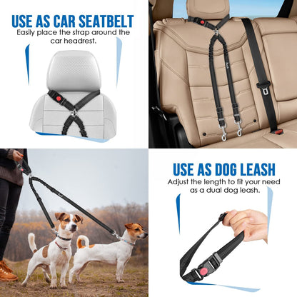 Lukovee Double Dog Seat Belt, Dual Pet Car Headrest Restraint Safety Seatbelt No Tangle Dog Leash Duty Adjust Elastic Bungee Puppy Lead Splitter Connect Harness in Vehicle Travel for 2 Dogs,Black5