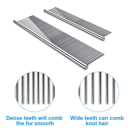 Cafhelp 2 Pack Dog Combs with Rounded Ends Stainless Steel Teeth, Cat Comb for Removing Tangles and Knots, Professional Grooming Tool for Long and Short Haired Dog, Cat and Other Pets, 6.3IN/7.4IN3