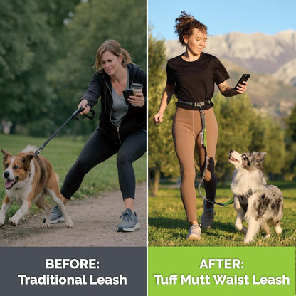 Tuff Mutt Hands Free Dog Leash for Walking Running Hiking, Waist Leash with Bungee, Adjustable Belt, Reflective Double Handle Design for Large Medium Dogs3