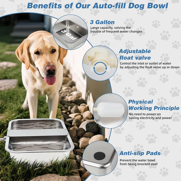 YUEPET 3 Gallon Automatic Dog Water Bowl Dispenser for Large Dogs Outdoor | Auto Fill Dog Water Bowl Dispenser, Stainless Steel Auto Dog Waterer with Float Valve, Extra Large for Dogs, Pets & Animals2