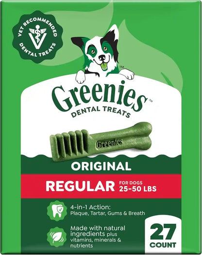 Greenies Regular Dental Dog Treats, Original Chicken Flavor, 36 Count | Clinically-Proven, Veterinarian-Recommended, 47% Less Tartar & 40% Less Plaque in 28 Days, for Dogs 25-50 Lbs, 36 Oz. Pack13