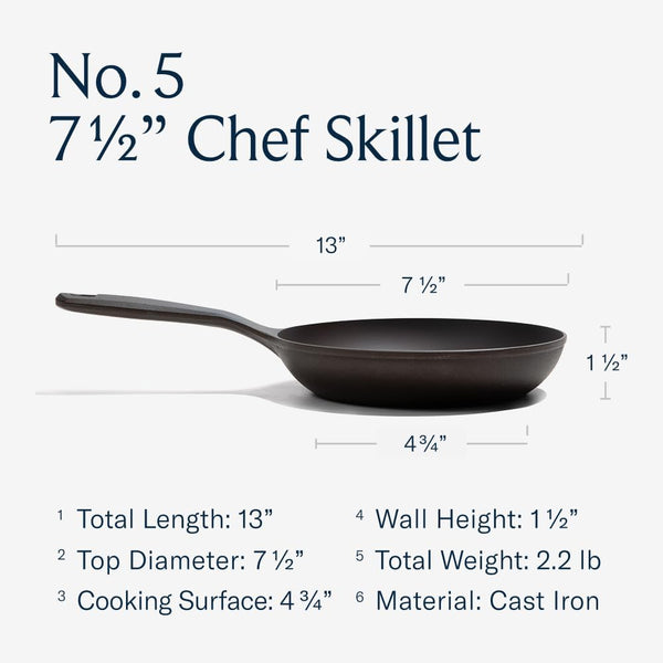 No.5 Cast Iron Chef Skillet – 7.5-Inch Curved Wall Egg Pan, Pre-Seasoned for 1–2 Servings, Lighter & Smooth, Made in USA4
