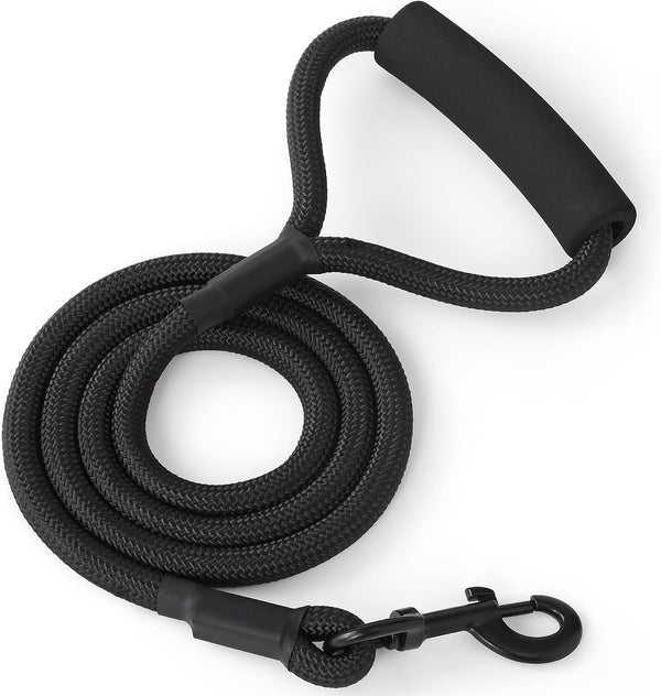 Mile High Life Dog Leash, 4FT X 1/2IN Black, with Padded Handle | Heavy-Duty Nylon Rope Leash with Soft Handle & Steel Tips. Comfortable Grip for Daily Walks with Small to Large Dogs.1