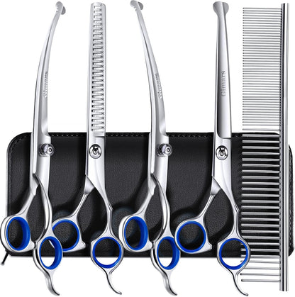 Gimars Titanium Coated Professional 6 in 1 4CR Stainless Steel Dog Grooming Scissors with Safety round Tip, Heavy Duty Pet Grooming Scissor for Dogs, Cats and Other Animals16