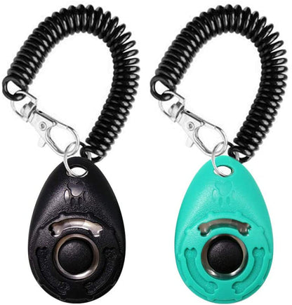 OYEFLY Dog Training Clicker with Wrist Strap Durable Lightweight Easy to Use, Pet Training Clicker for Cats Puppy Birds Horses. Perfect for Behavioral Training 2-Pack (Black and Water Lake Blue)1