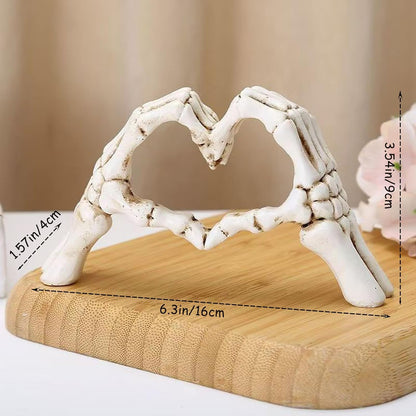 Gothic Skeleton Heart Hands Sculpture 6.3"- Unique until Death Bone Heart Love Sign -Halloween Home Decor, Gothic Wedding Gift, Shelf Desktop Ornament3
