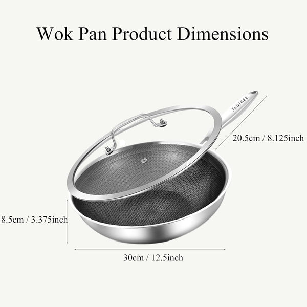 12.5 Inch Hybrid Stainless Steel Wok Pan with Lid, Ceramic Coating | Honeycomb Nonstick Stir Frying Pan, Large Wok for Asian Cooking & Family Meals, Induction Compatible, Dishwasher & Oven Safe7