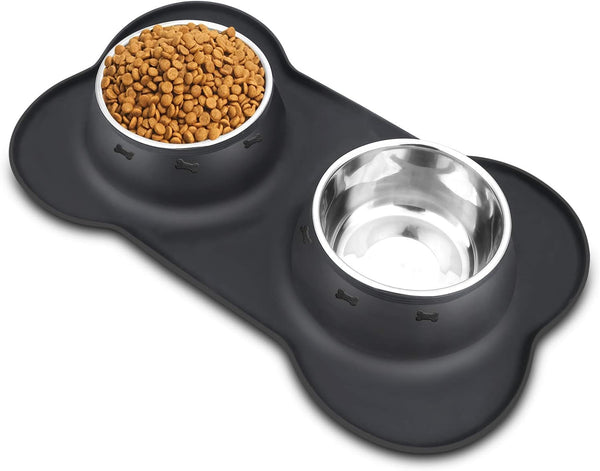 Asfrost Dog Food Bowls Stainless Steel Pet Bowls & Dog Water Bowls with No-Spill and Non-Skid, Feeder Bowls with Dog Bowl Mat for Dogs Cats and Pets-Pink, 24 0Z in Total17