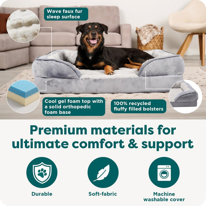 Furhaven Cooling Gel Dog Bed for Large Dogs, Perfect Comfort Sofa Bed with Cool Gel-Top Foam with a Solid Orthopedic Foam Base for Joint Support, Washable Cover, Jumbo XL, Plush & Velvet, Granite Gray5