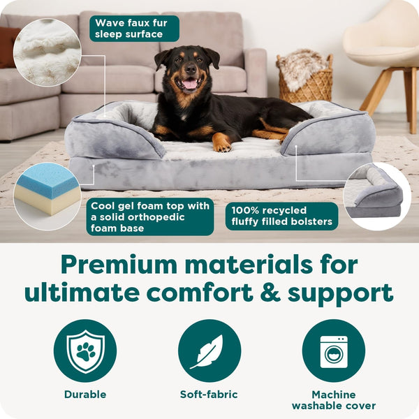Furhaven Cooling Gel Dog Bed for Large Dogs, Perfect Comfort Sofa Bed with Cool Gel-Top Foam with a Solid Orthopedic Foam Base for Joint Support, Washable Cover, Jumbo XL, Plush & Velvet, Granite Gray5