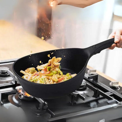 Vulcan Kitchen Nonstick 8-Inch All Black Profeesional Frying Wok Pan, Induction Compatible Cookware, Healthy Cooking Ceramic T-Coating Skillet, Flat Bottom Mini Stir Fry Pan, Made in Korea (20Cm)6