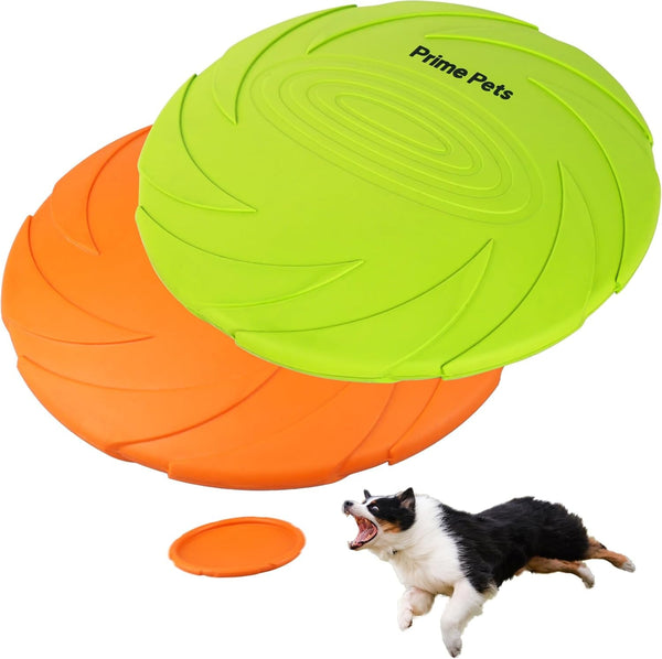 Prime Pets Dog Flying Disc, 2 Pack, 7 Inch, Durable Dog Toys, Nature Rubber Floating Flying Saucer for Water Pool Beach, Orange and Green1