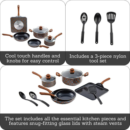 10 Piece Talavera Aluminum Black Ceramic Cookware Set | Black Ceramic Nonstick Coating, Cool-Touch Handles and Glass Lid, Ideal for Mexican Dishes, Great for Gifting2