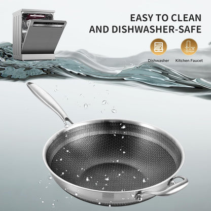 Hybird Nonstick Wok Pan with Lid | 13-Inch | Detachable Handle | Non Toxic | Tri-Ply Stainless Steel | Ceramic Coating | Stir Fry Pan | Induction Compatible | Dishwasher & Oven Safe5