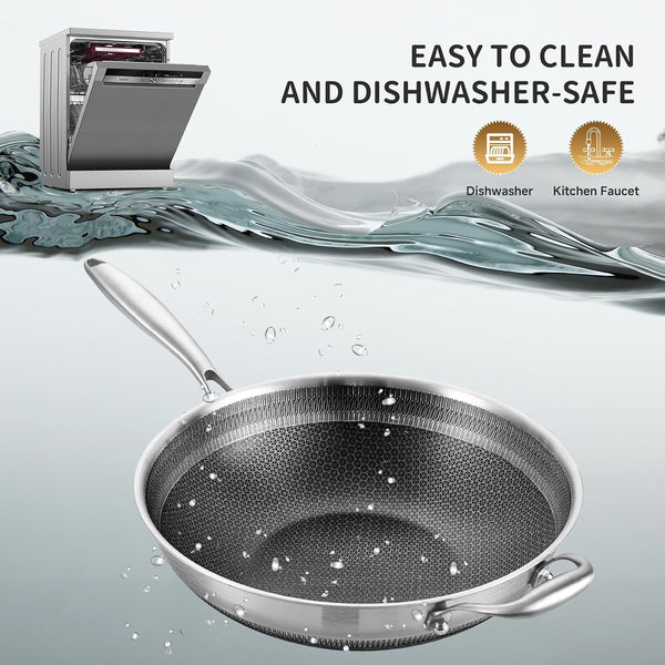 Hybird Nonstick Wok Pan with Lid | 13-Inch | Detachable Handle | Non Toxic | Tri-Ply Stainless Steel | Ceramic Coating | Stir Fry Pan | Induction Compatible | Dishwasher & Oven Safe5
