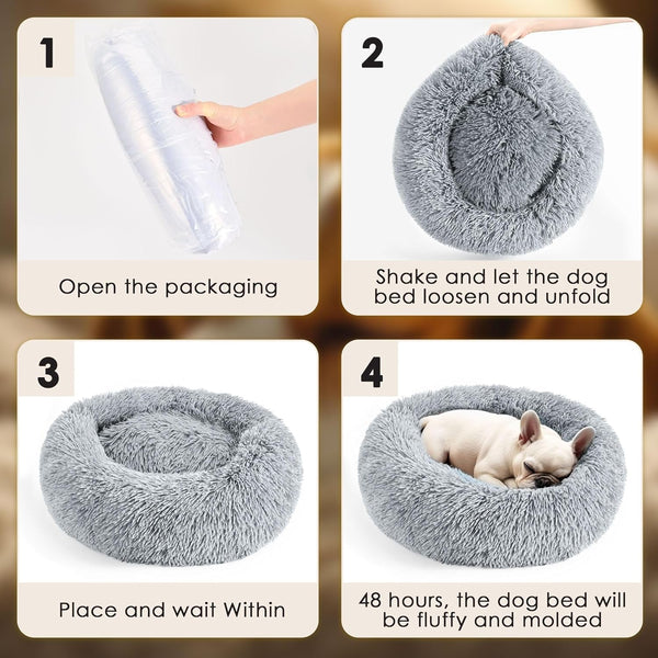 Hoewina Dog & Cat Bed for Indoor Cats, 20In Calming Donut Bed for Puppy and Kitten, Washable round Fluffy Pet Bed for Small Medium Dogs and Cats (Light Grey)7