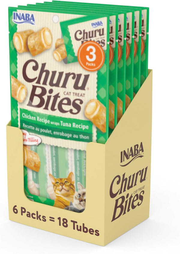 INABA Churu Bites Soft & Chewy Cat Treats, Chicken, 18Ct | Immune Support, 72% Moisture, Low Calorie, Pill-Friendly Center, Grain-Free, Preservative-Free, 18 X 0.35 Oz Tubes10