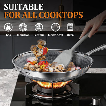 Wok Pan, 11 Inch Hybrid Woks & Stir-Fry Pans Nonstick, Non Toxic 5-Ply Stainless Steel Wok Pan with Lid, Laser Etched Surface, Works on All Stoves, Dishwasher & Induction Safe, PFOA Free6