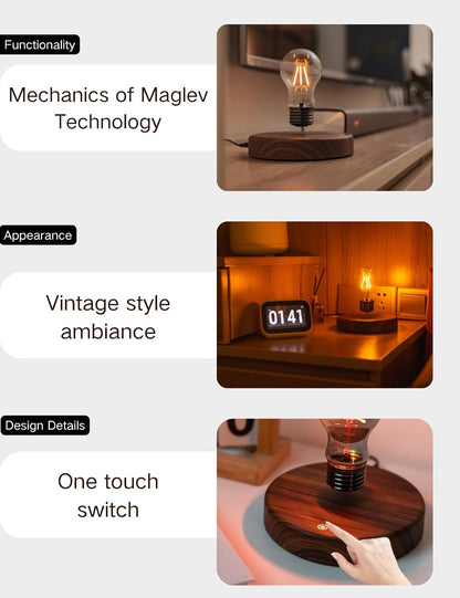 Levitating Bulb Lamp, Magnetic Floating Night Light for Desk Decor | Unique Valentine'S Day Gift for Lovers, Cool Tech Gadget for Home Office, Christmas Birthday Present (Round Classic Bulb)3