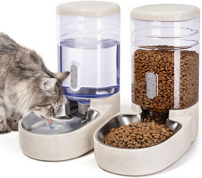 Kacoomi Automatic Dog Cat Feeder and Water Dispenser Gravity Food Feeder and Waterer Set with Pet Food Bowl for Small Medium Dog Puppy Kitten, Large Capacity 1 Gallon X 28
