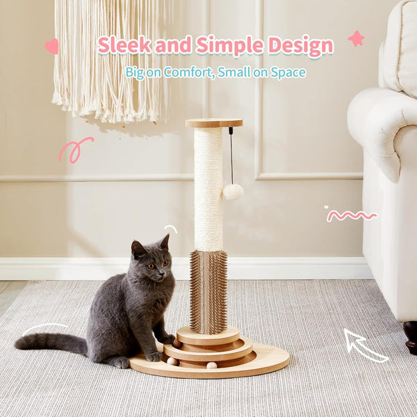 Made4Pets Cat Scratching Post for Indoor Cats with Self Groomer, 23" | Cat Scratcher with Natural Sisal Rope, Stable Base and Interactive Ball Track, Cat Toys for Kittens and Small Indoor Cats8