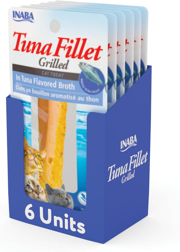INABA Grilled Fillets Cat Treats, Tuna in Tuna Broth, 6Ct | Hand-Cut Grilled Tuna, Broth-Packed, Vacuum Packed, 71% Moisture, Immune Support, Grain-Free, 6 X 0.52 Oz Fillets1