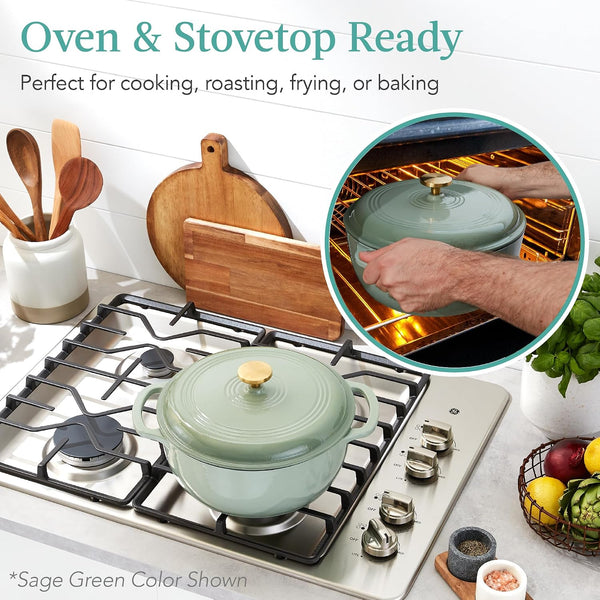 Best Choice Products 6 Quart Enamel Cast-Iron round Dutch Oven, Family Style Heavy-Duty Pre-Seasoned Cookware for Home, Kitchen, Dining Room, Oven Safe W/Lid, Dual Handles - Deep Olive Green3