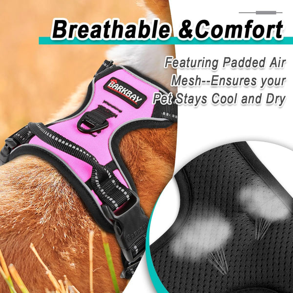BARKBAY No Pull Pet Harness Dog Harness Adjustable Outdoor Pet Vest 3M Reflective Oxford Material Vest for PINK Dogs Easy Control for Small Medium Large Dogs (L)8