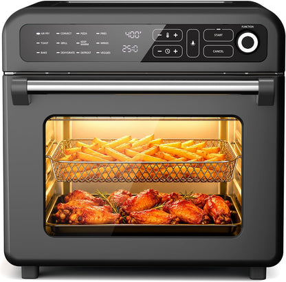 Air Fryer & Toaster Oven 19 QT, 12-In-1 Functions, Air Fry, Broil, Keep Warm, Bake, Defrost, Ouchscreen Controls, Nonstick & 75-450℉, Dishwasher-Safe Accessories, Black1