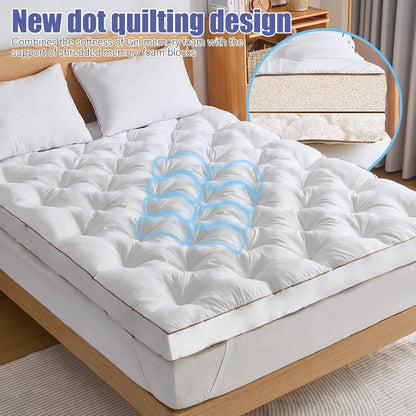 4 Inch Memory Foam Mattress Topper Queen for Back Pain Relief, Filled with Breathable Gel Memory Foam, Fluffy Comfort Supportive Pillow Top Mattress Topper, 80X60X4In7