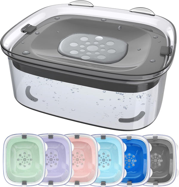 3L No Spill Dog Water Bowl with Slow Drinking Disk(Gray) | Clear Acrylic, Easy Water Check, Non-Slip Pads, Slobber Stopper Splash Proof Water Bowl for Sloppy Messy Drinkers Reduce Mess1