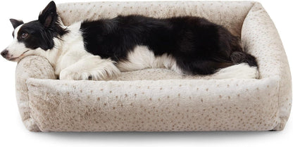 JOEJOY Dog Bed Medium Size Dog, Removable Washable Cover Orthopedic Soft Pet Bed, Anti-Slip Fluffy Plush Faux Rabbit Fur Puppy Bed, 30"X24"X8", Leopard Print, Grey25