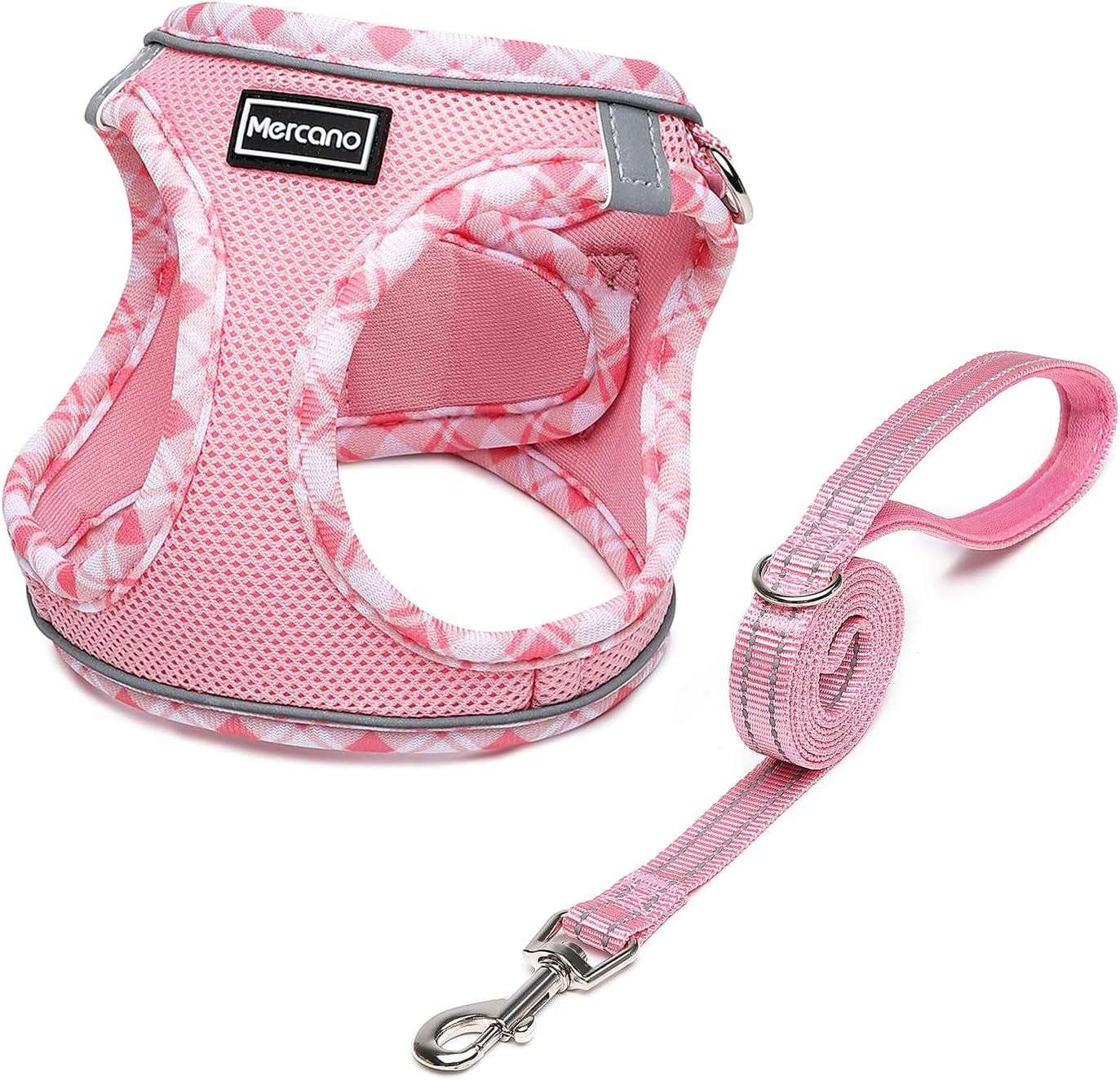 mercano-soft-mesh-dog-harness-and-leash-set-step-in-reflective-breathable-lightweight-vest-harnesses-with-safety-buckle-for-small-dogs-cats-pink-s