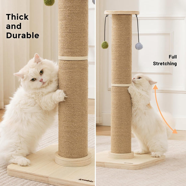 ZOMISIA 35'' Tall Cat Scratching Post for Indoor Cats Adults | 4.7'' Large Scratch Post, Thicken Wooden Base, Sisal Scratcher Top & Dangling Balls, Super Sturdy6