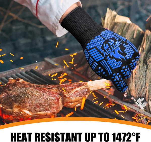 BBQ Gloves, 1472°F Heat Resistant with Silicone Grip Oven Mitts | Non-Slip Grip, for BBQ, Grilling, Oven, Smoker, Cooking and Baking3