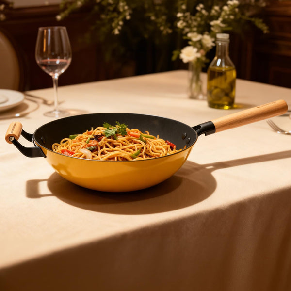 Enameled Cast Iron Wok Pan, 10 Inch (2.5 QT) – Pfas-Free Non Toxic Stir Fry Pan – 4 Layer Enamel Coated – Induction & Oven Safe Wok for Sautéing, Frying & Everyday Cooking (Color: Mustard)2